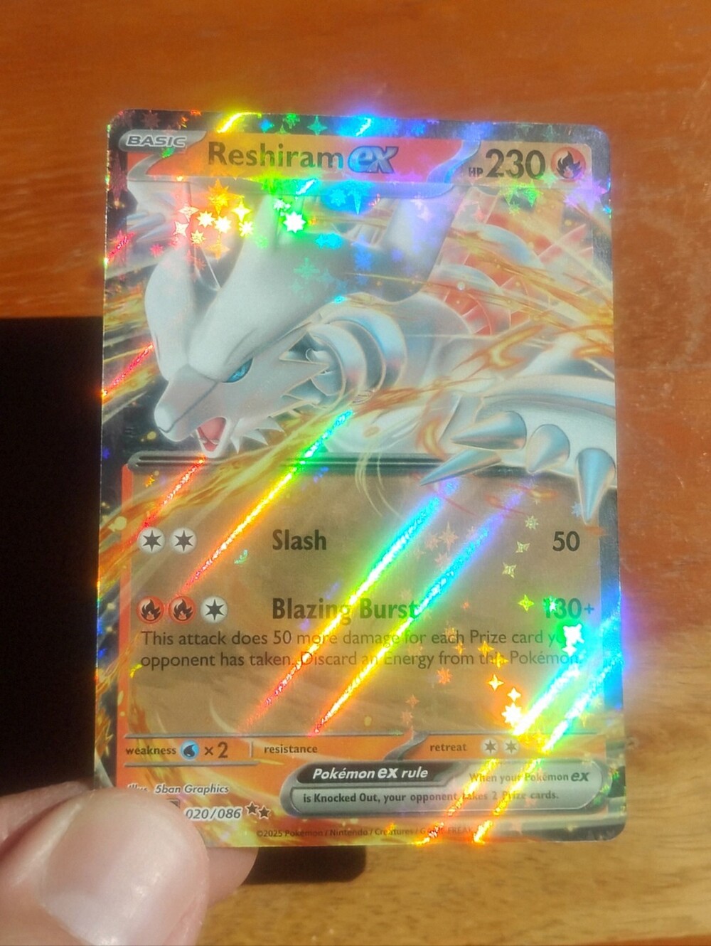 Mint 2025 Holo Reshiram EX 020/086 White Flare Pokemon Card